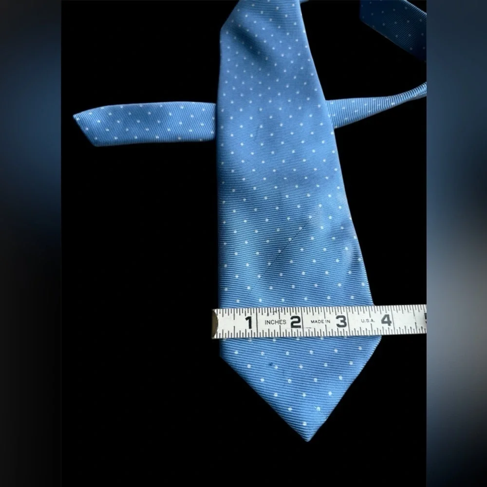 Vintage Polo Ralph Lauren Hand Made Silk Tie Blue / Silver Polka Dot
